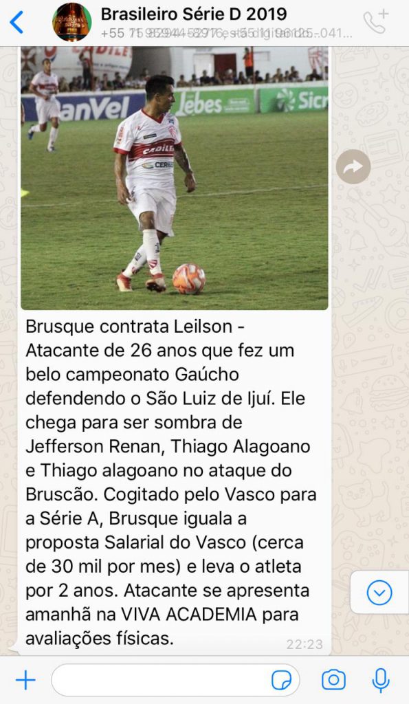 Brusque FC: Diretor André Rezini esclarece Fakenews sobre a contratação de Leilson