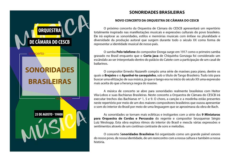 Concerto Sonoridades Brasileiras será neste sábado, 24