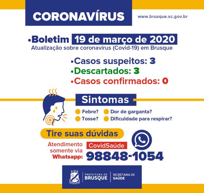 A Prefeitura de Brusque emitiu o boletim diário sobre o monitoramento do Coronavírus em Brusque.