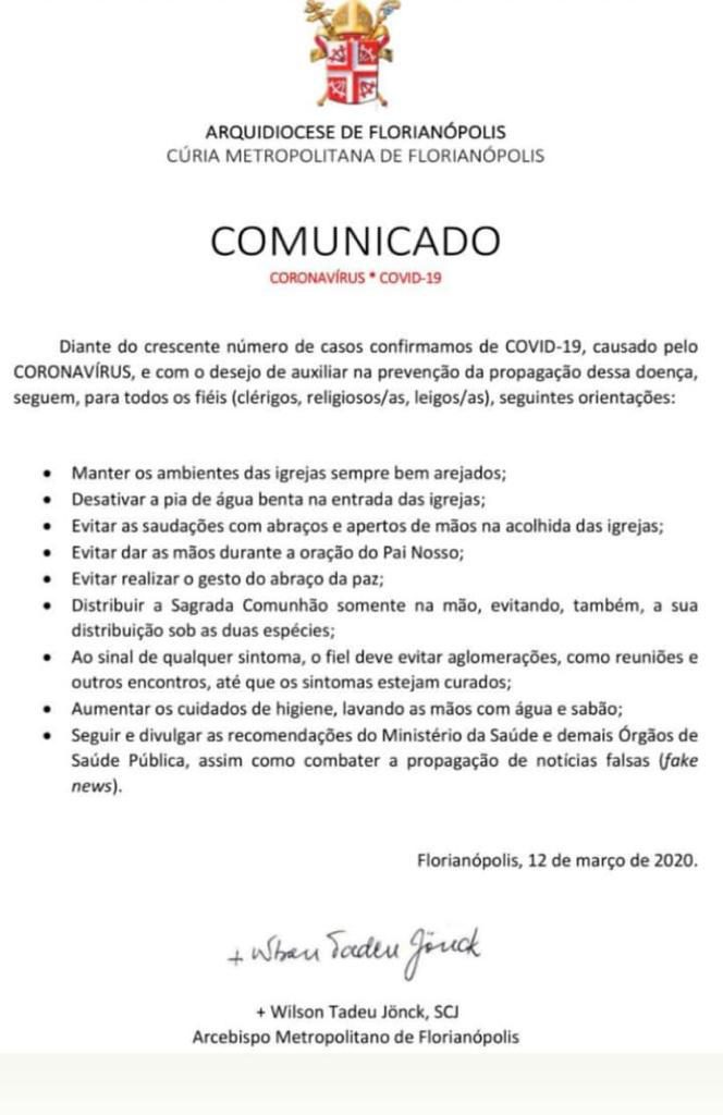 Paróquia São Luís Gonzaga emite nota sobre o Coronavírus