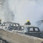 Cinco pessoas sofreram queimaduras no incêndio provocado por acidente com caminhão-tanque no Morro dos Cavalos