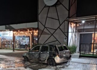 Carro é destruído por incêndio na Rodovia Antônio Heil