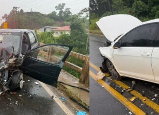 Colisão frontal deixa três feridos na SC-410 em Canelinha
