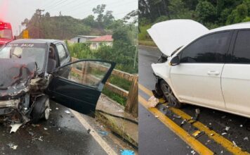 Colisão frontal deixa três feridos na SC-410 em Canelinha