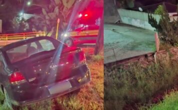 Carro sai da pista no bairro Paquetá
