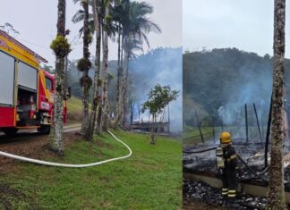 Incêndio destrói casa de madeira em chácara em Guabiruba