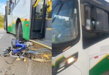 Idoso fica ferido após acidente envolvendo ônibus e ciclomotor no Limoeiro