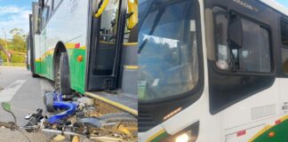 Idoso fica ferido após acidente envolvendo ônibus e ciclomotor no Limoeiro