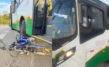 Idoso fica ferido após acidente envolvendo ônibus e ciclomotor no Limoeiro