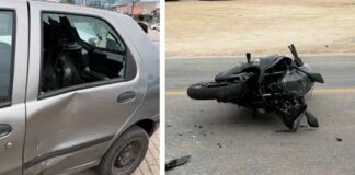 Vídeo: Motociclista fica ferido após colisão com carro na Avenida Dom Joaquim, em Brusque