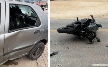 Vídeo: Motociclista fica ferido após colisão com carro na Avenida Dom Joaquim, em Brusque