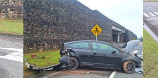 Carro sai da pista e colide contra contenção na SC-486