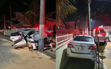 Cinco pessoas ficam feridas após carro colidir contra poste em Guabiruba