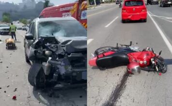 Homem morre em acidente entre carro e moto nas proximidades do Pavilhão de Eventos