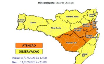 Temporais com chuva intensa entre a tarde e noite deste sábado (11)