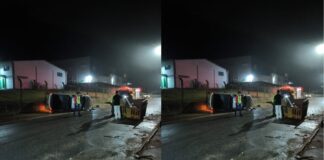 Carro bate contra caçamba de entulho no bairro Nova Brasília