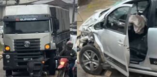 Vídeo: Colisão frontal entre carro e carreta deixa casal ferido no bairro Águas Claras, em Brusque