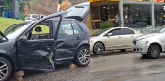 Mulher fica ferida após colisão entre dois carros