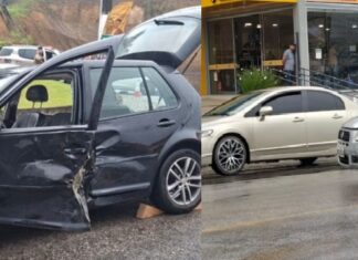 Mulher fica ferida após colisão entre dois carros