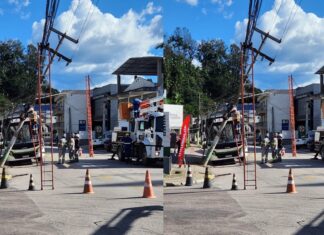 Ônibus atinge poste na Rua Sete de Setembro e afeta fornecimento de energia, telefonia e internet
