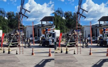 Ônibus atinge poste na Rua Sete de Setembro e afeta fornecimento de energia, telefonia e internet