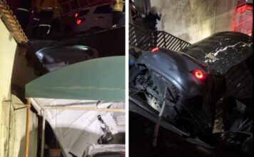 Peugeot cai sobre garagem e atinge outro carro no bairro Azambuja, em Brusque