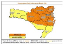 Defesa Civil alerta para volumes elevados de chuva no sábado, 19, em diferentes regiões de SC