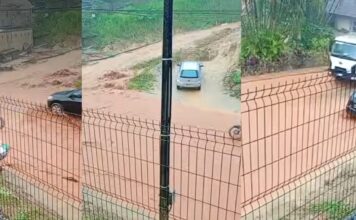 Chuva prova alagamento na rua Padre Antônio Eising